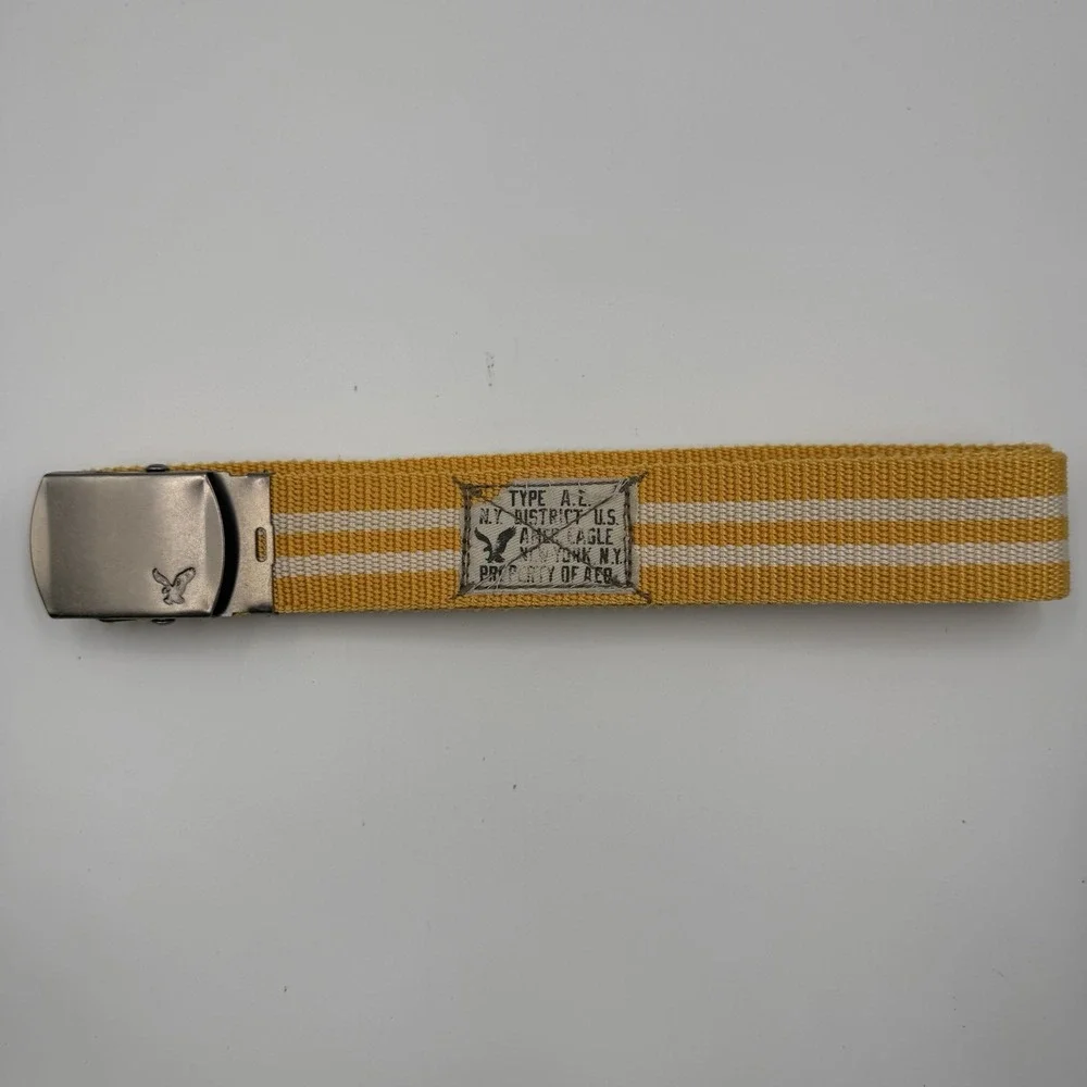 Vintage American‎ Eagle Web Belt Yellow Stripe Military Style